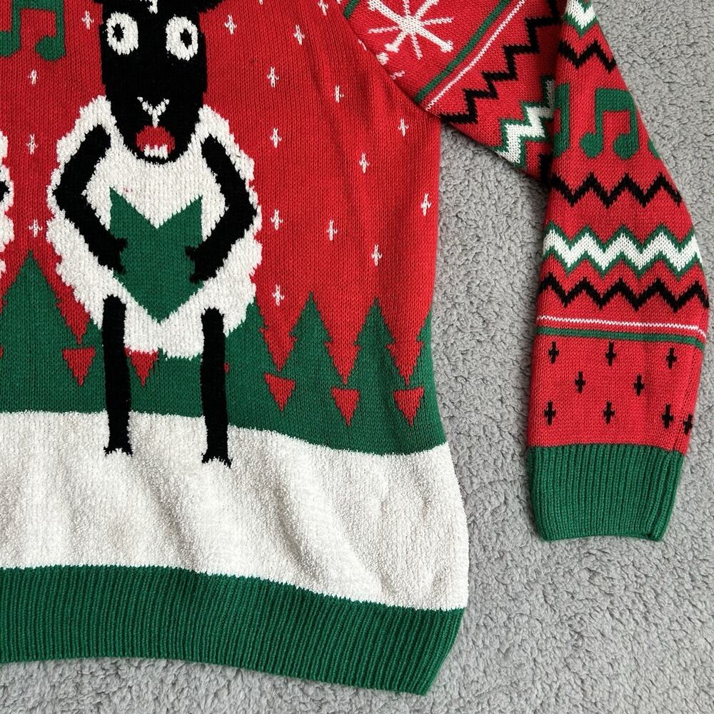Christmas Party Sweater Sheep Baaa Bah Humbug Ugly Red Sweater Size XL Dec. 25th - Picture 6 of 12